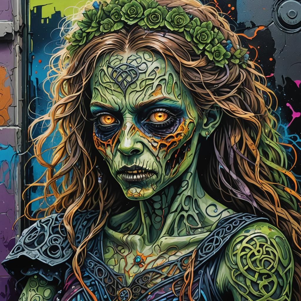 Celtic Zombie Princess in Graffiti Art Style