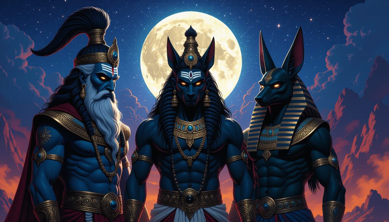 Mythic Gods Odin Shiva Anubis Kukulkan Unite