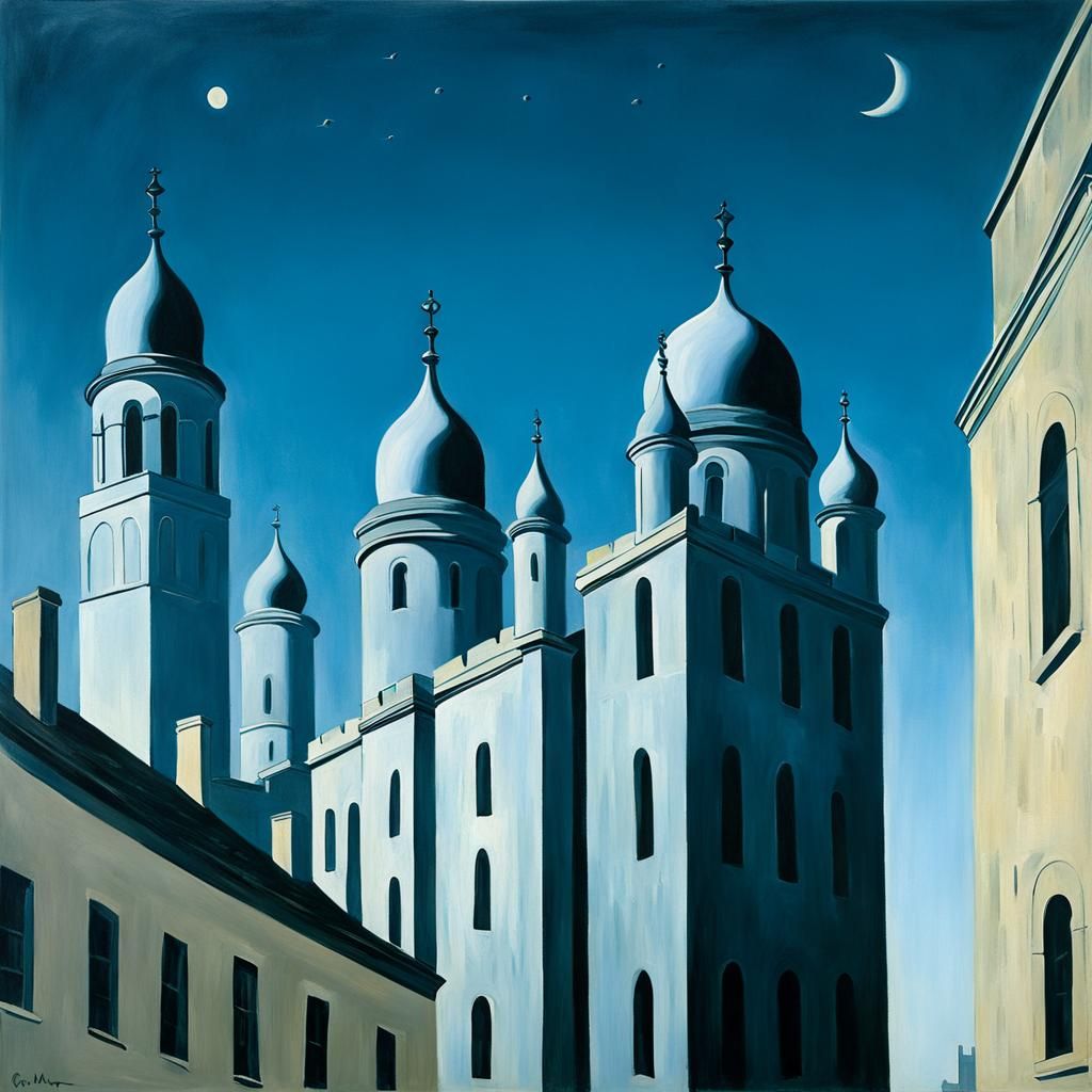 Men Rain Down: A Surrealist Scene in Gouache