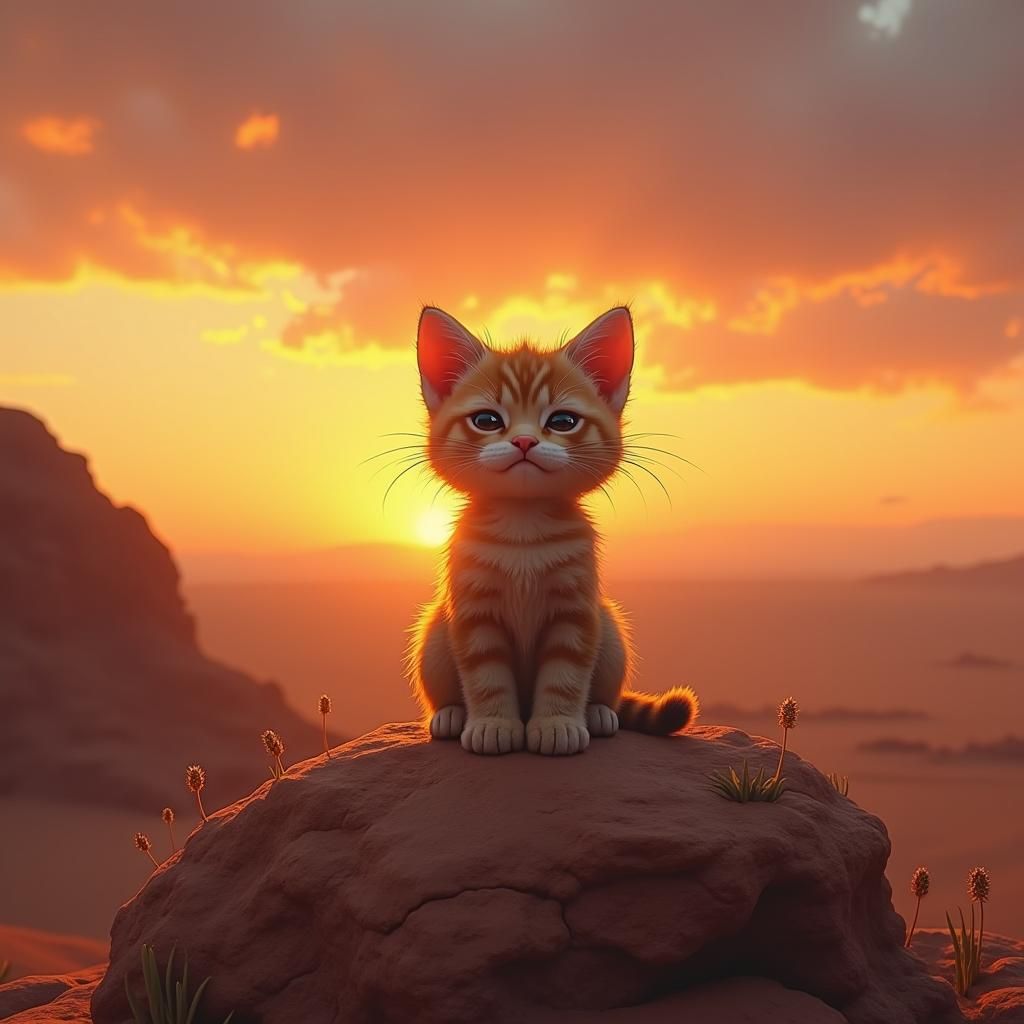Grumpy Kitten at Desert Sunset