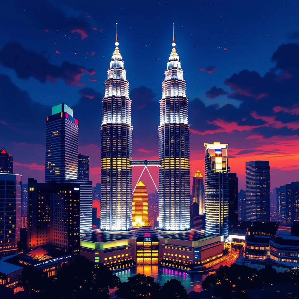 Petronas Towers in Kuala Lumpur at Night