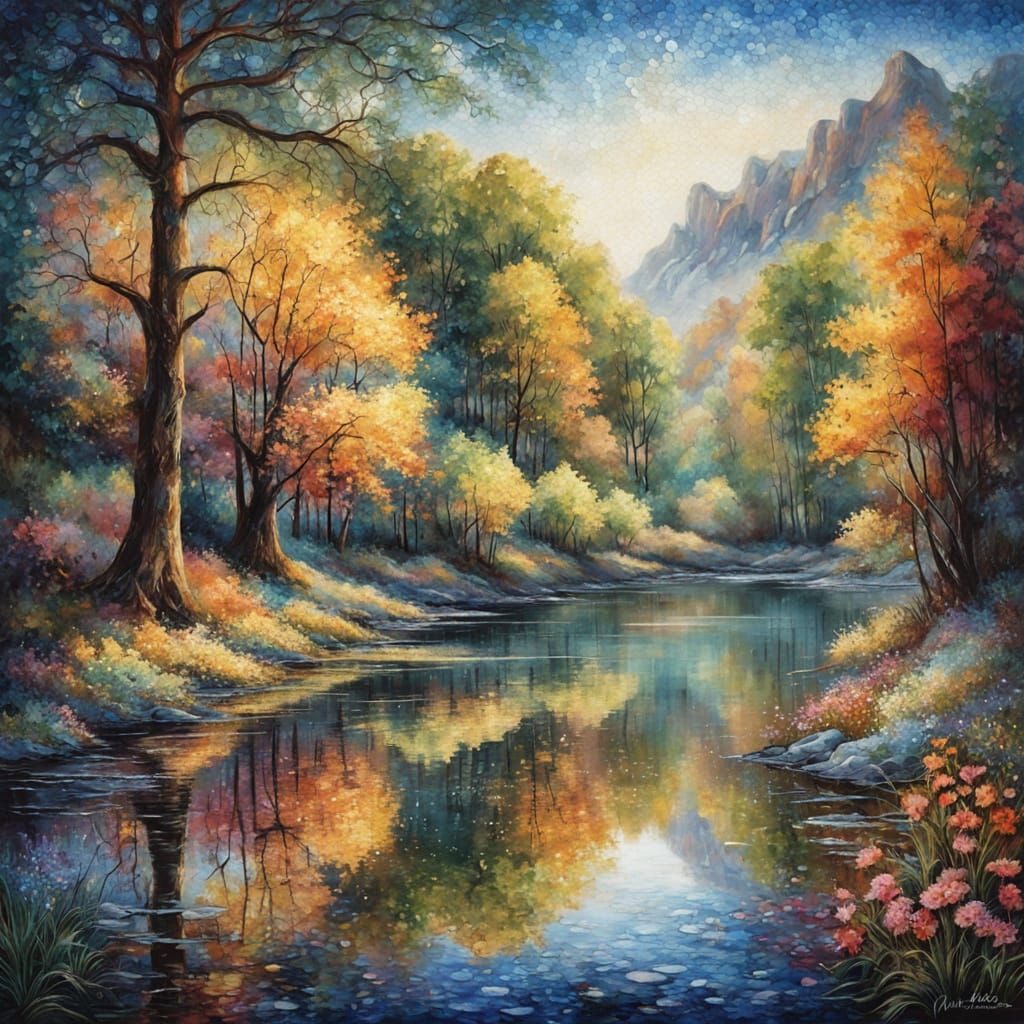 Vibrant Oil Painting of a Gypsy Girl by a Croatian Lake