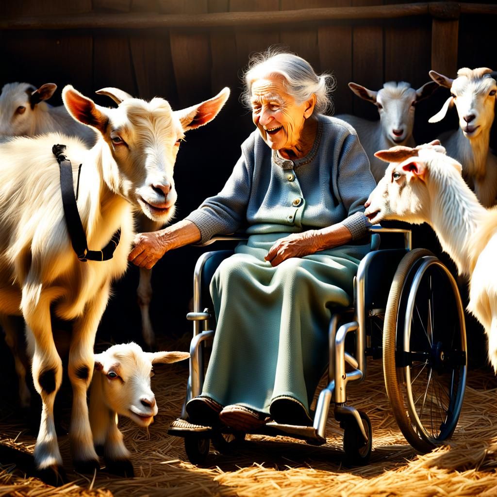 Heartwarming Farm Scene: Woman Feeds Goats