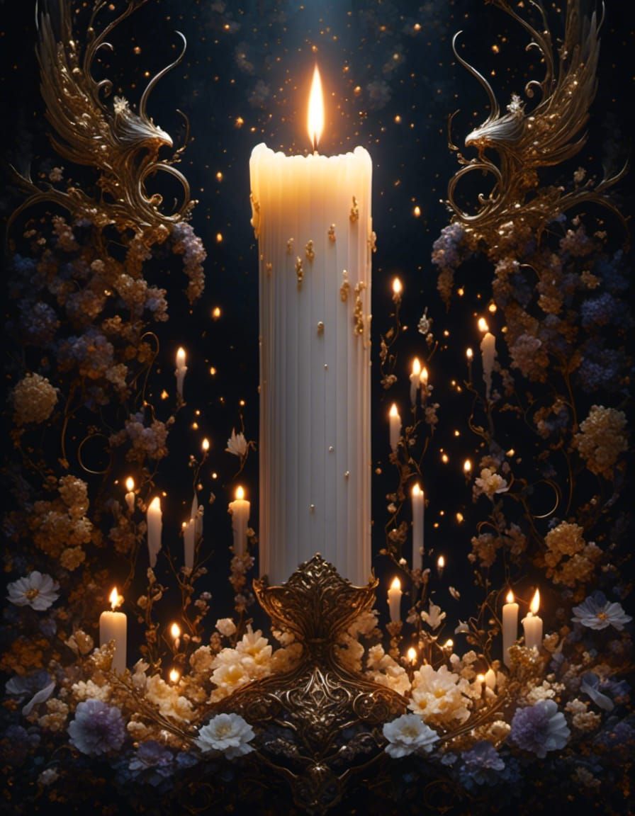 Elegant Candle with Sparkling Flame in Chiaroscuro Style