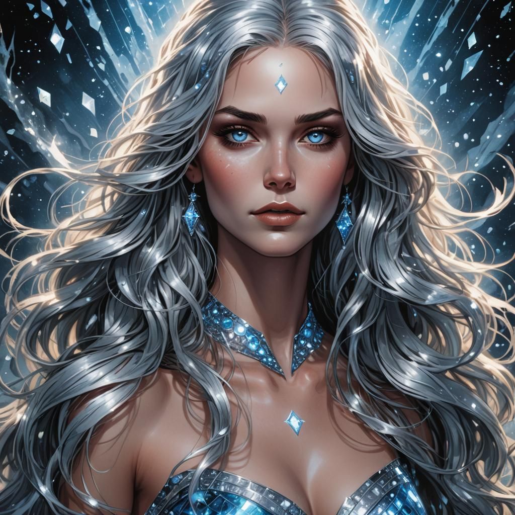 Diamond Woman with Silver Hair, Comic Book Art