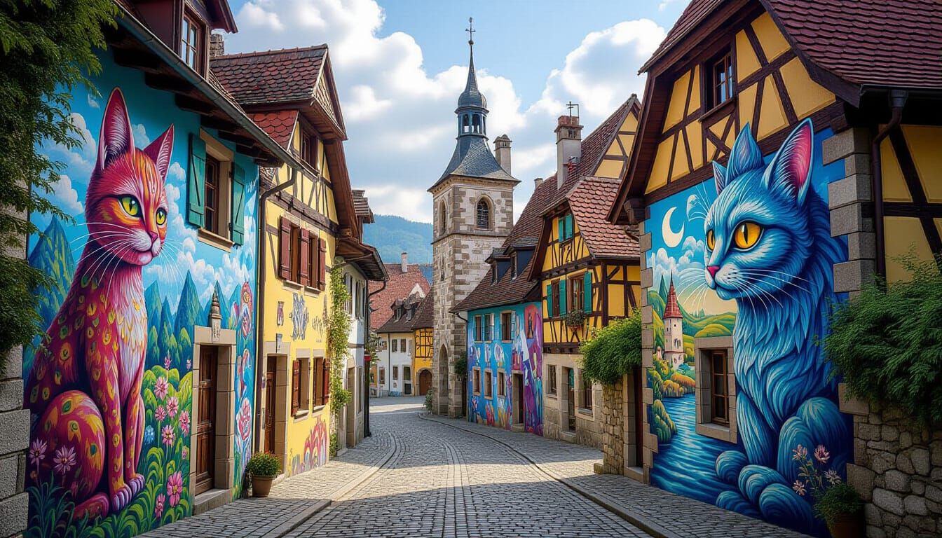 Surreal Street Art in Medieval Village