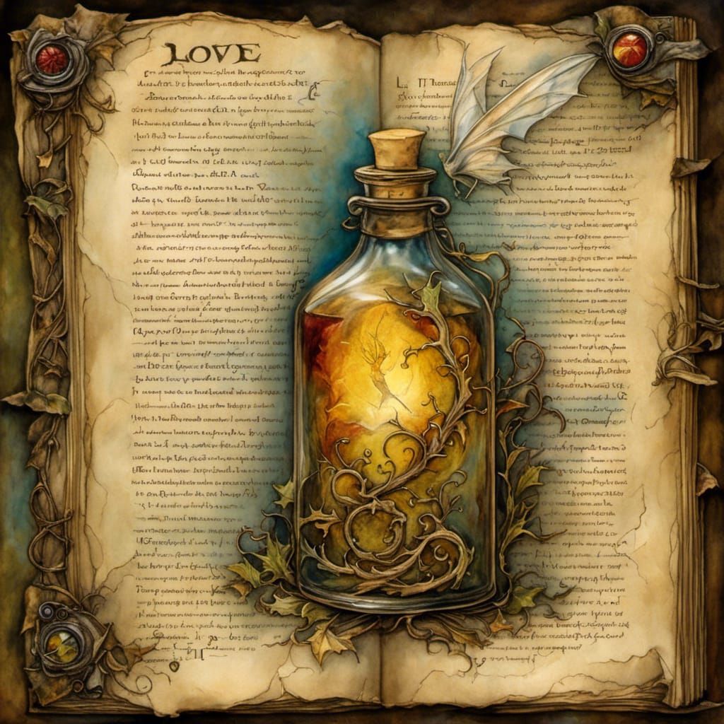Love Potion in Glass Bottle, Encaustic Art