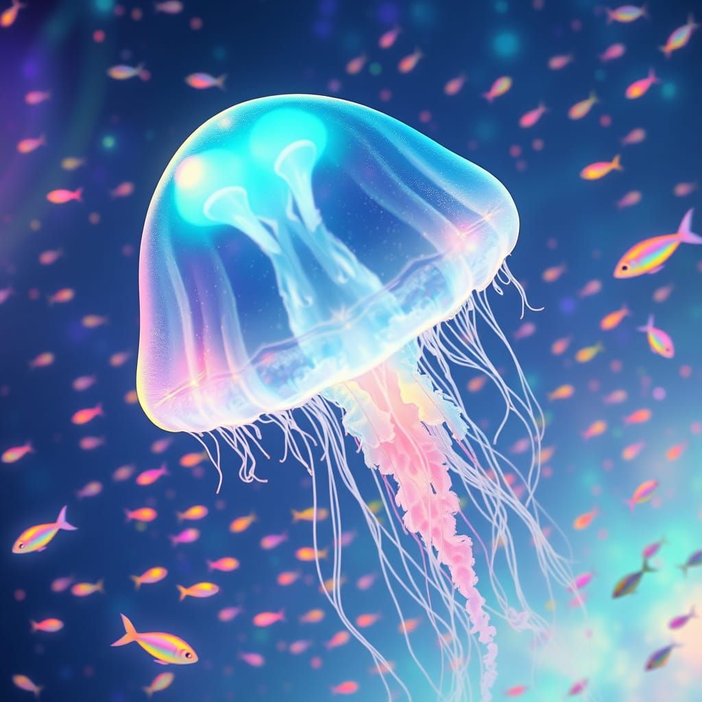 Bioluminescent Jellyfish in Alien Ocean, Animated Style