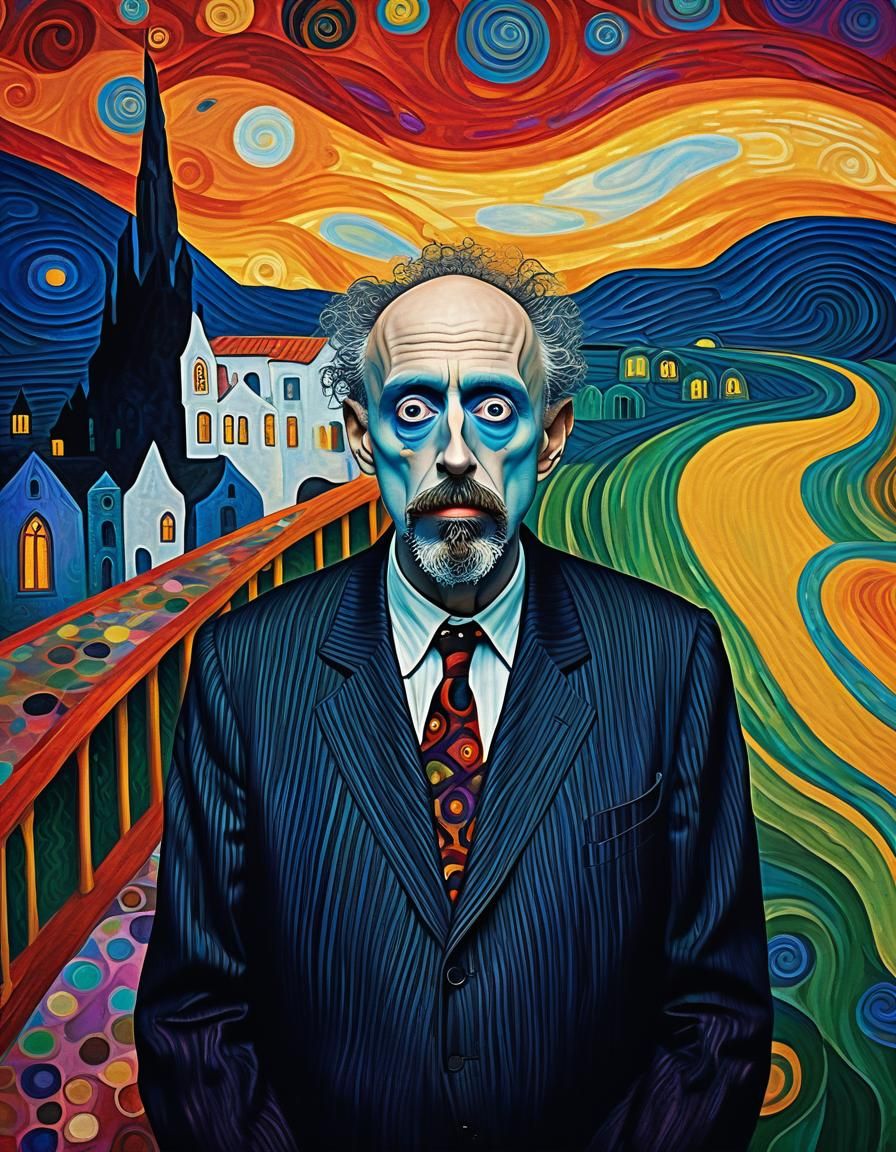 Ornate Portrait in Klimt, Burton, and Munch Style