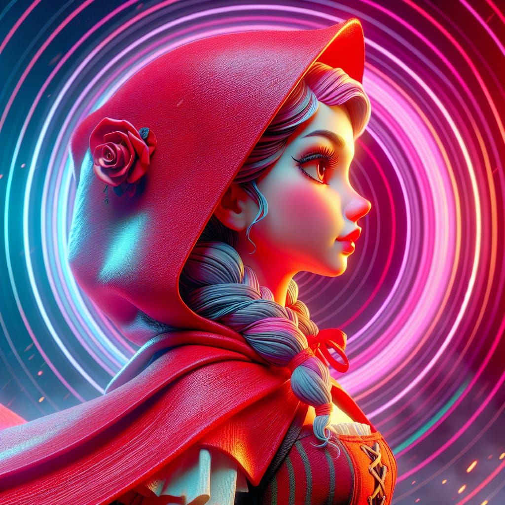 Vibrant Little Red Riding Hood Portrait in 3D Animation Styl...