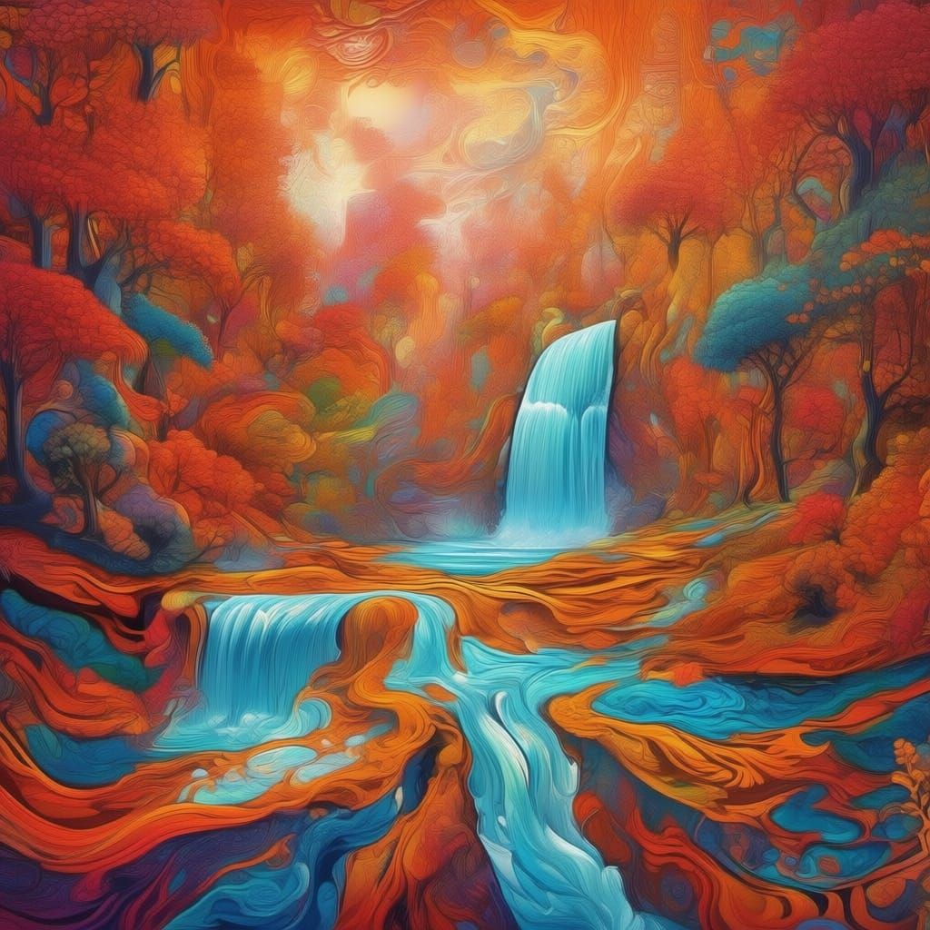 Niagara Falls Autumn Landscape in Romantic Style