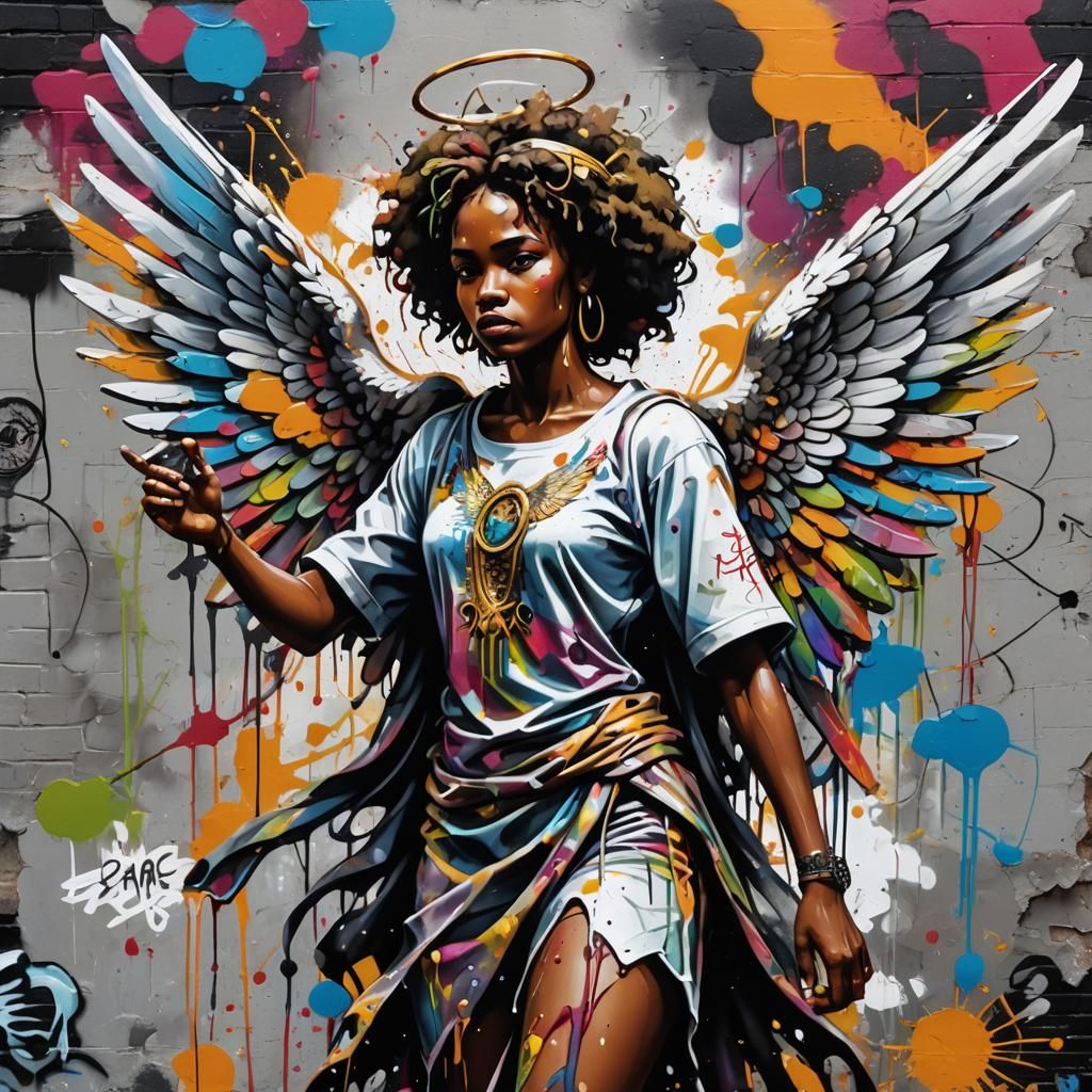 African American Angel in Graffiti Art Style