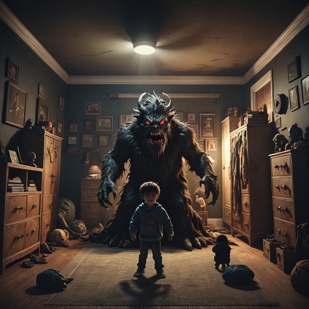 Eerie Monster in Dark Room: A Horror Scene