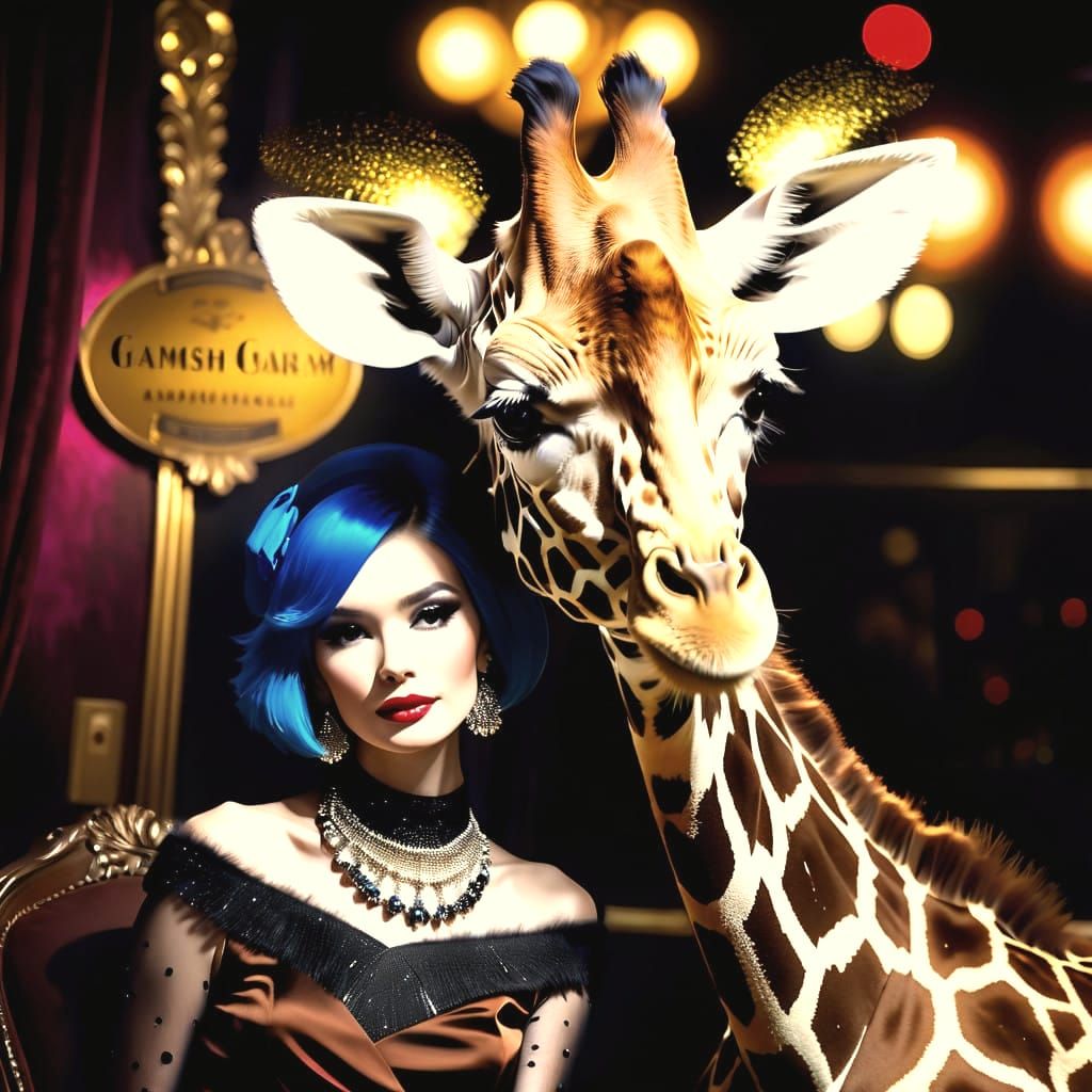 Giraffe Chanteuse in Speakeasy Lounge, Warhol-Inspired Fanta...