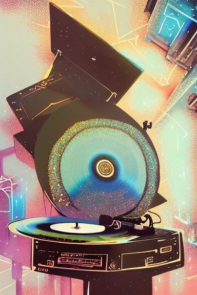 Celestial Record Player in Detailed Matte Photo Style