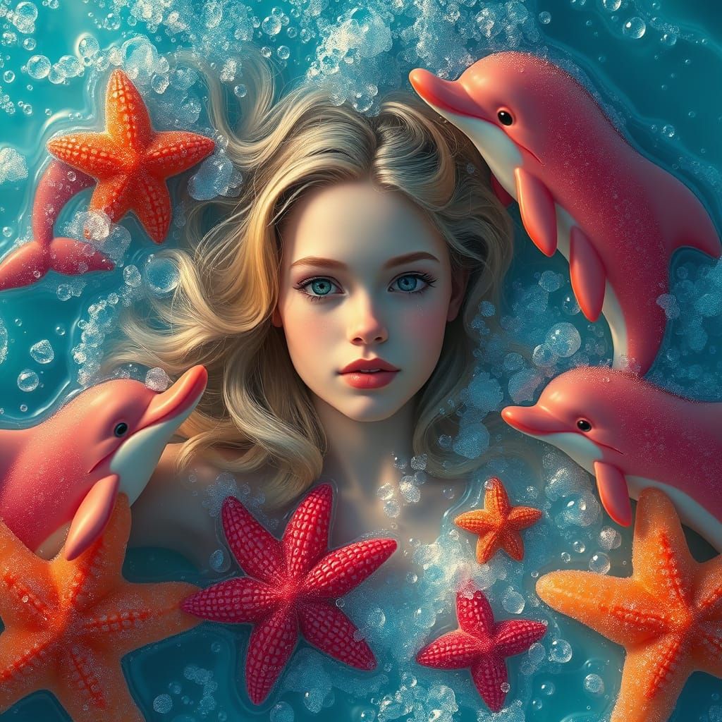 Woman in Soda Ocean with Candy Creatures