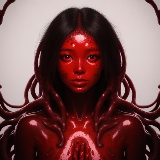 Red Slime Girl Glowing in the Dark