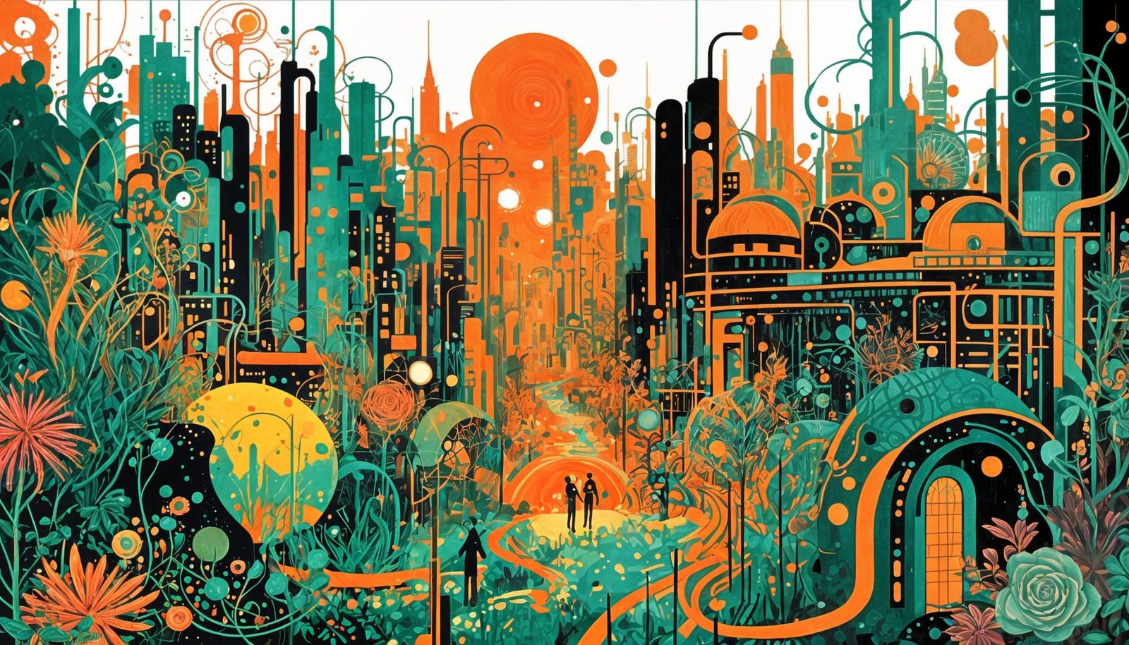 Retrofuturist Greenhouse City in Expressionist Style