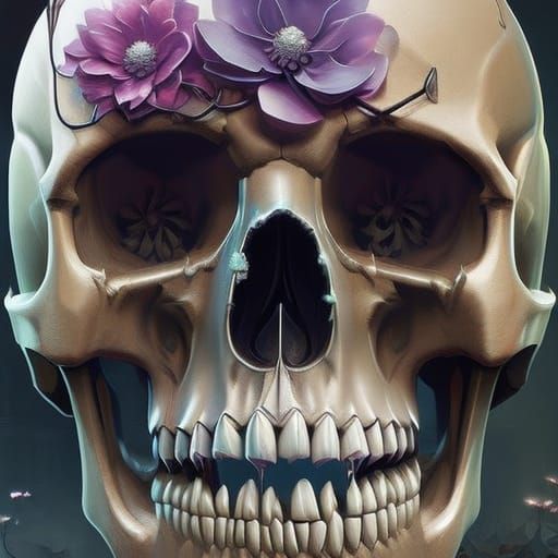 Elaborate Floral Skull in Pastel Colors