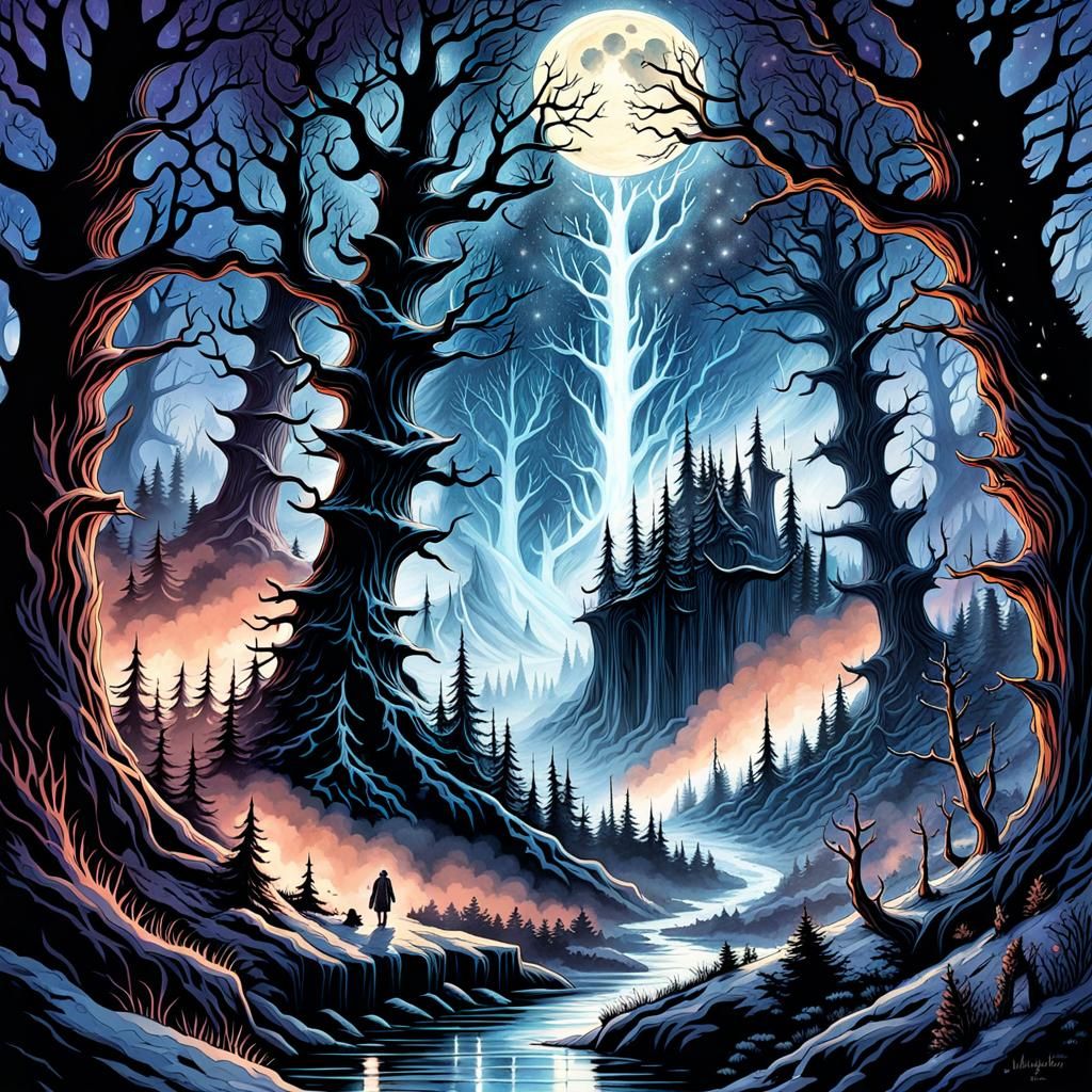 Dark Ice Lord in Watercolor Fantasy Landscape