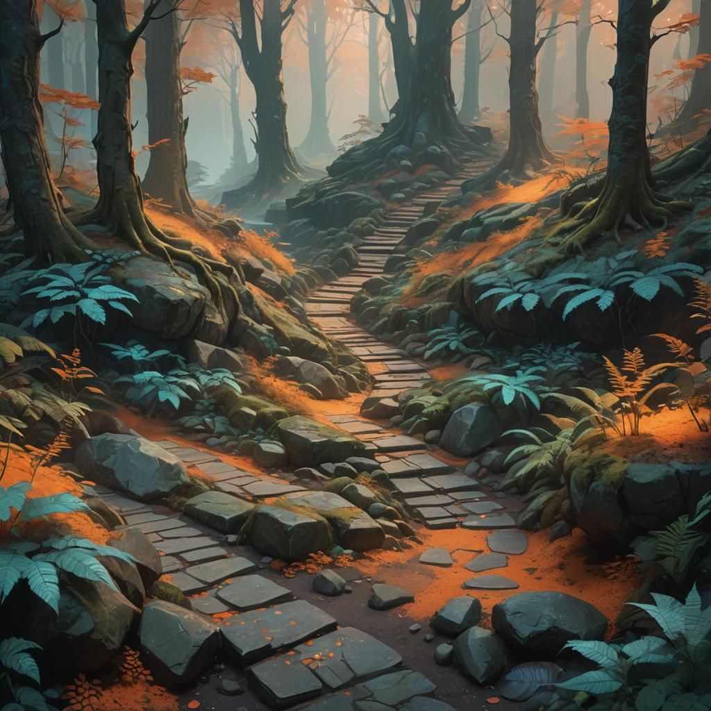 Mystical Forest Stone Path in Greg Rutkowski Style