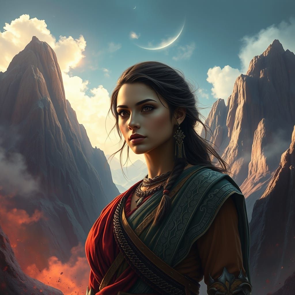 Majestic Woman Before Ancient Mountains, Concept Art