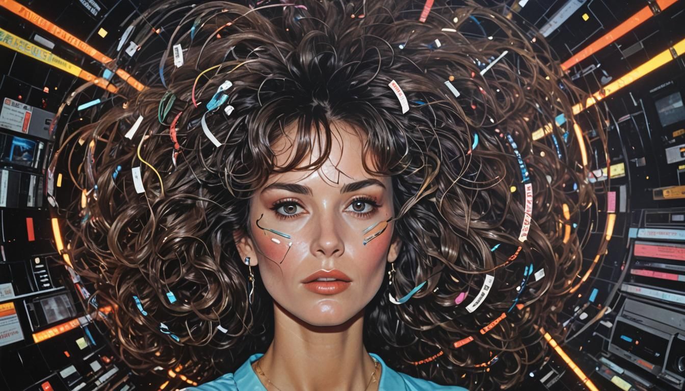 Black Hole Consumes Retro TV Girl in Digital Painting