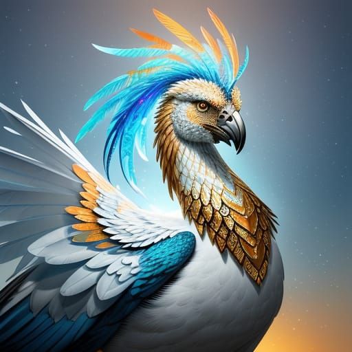 Opal Griffin Perched on Snowy Branch in Digital Painting