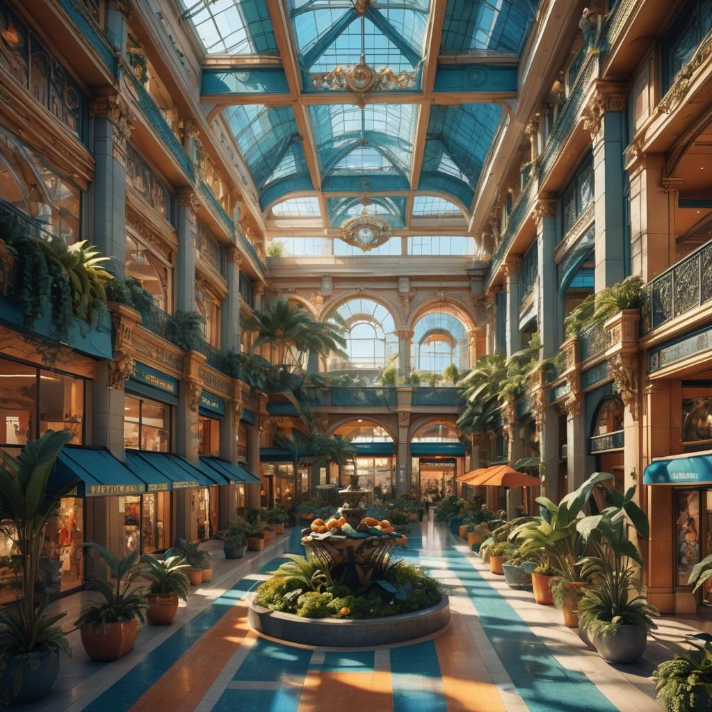 Empty Mall on Sunny Day: Photorealistic Concept Art