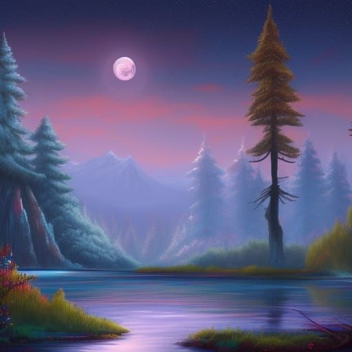 Moon River in Bob Ross Style