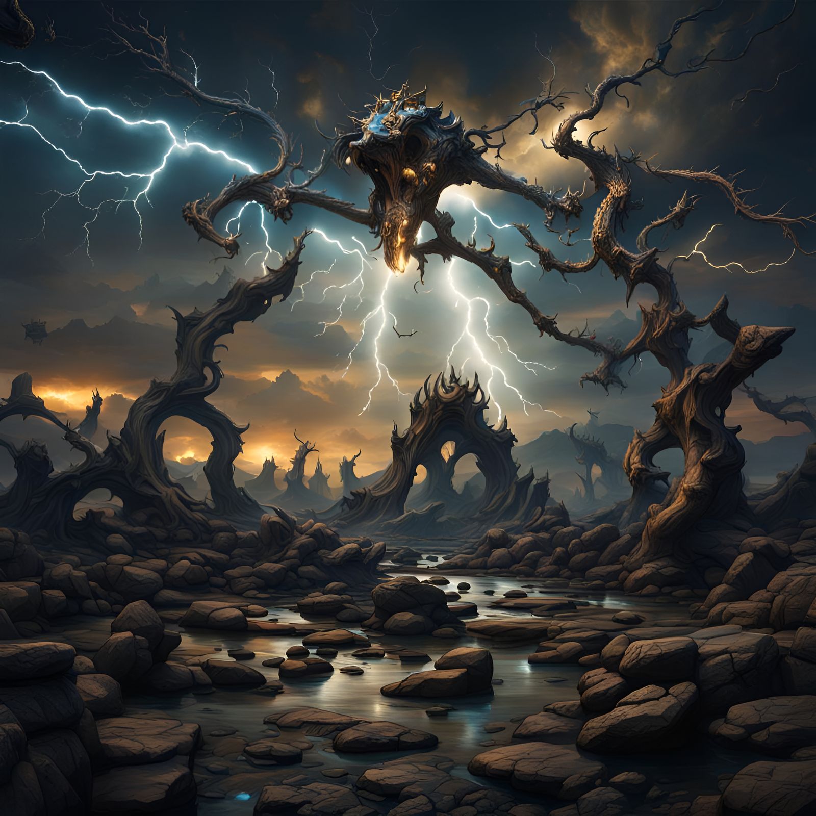 Surreal Creatures Roam a Dark Dali Landscape