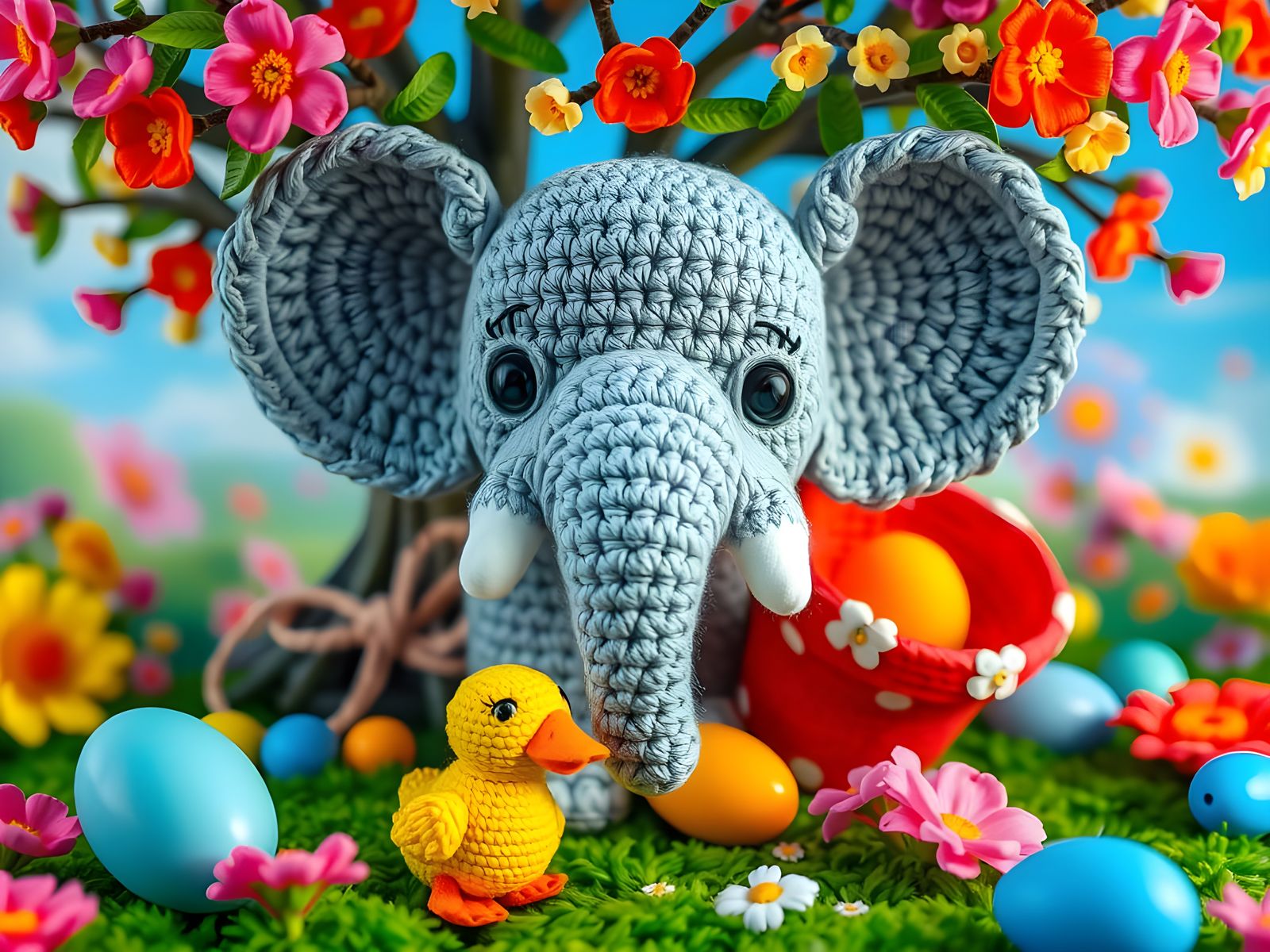 Gilded Easter Elephant in Whimsical Rainforest Wonderland