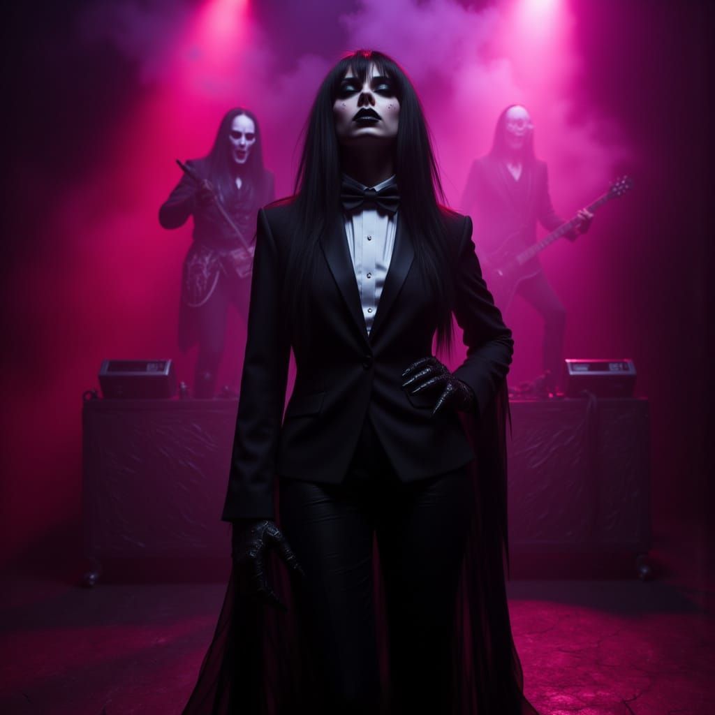 Death Metal Woman on Stage in Dark Concept Art Style