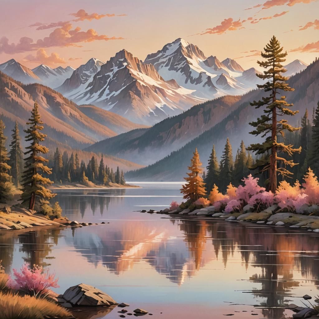 Southwestern Alpine Lake at Golden Hour in Warm Earth Tones