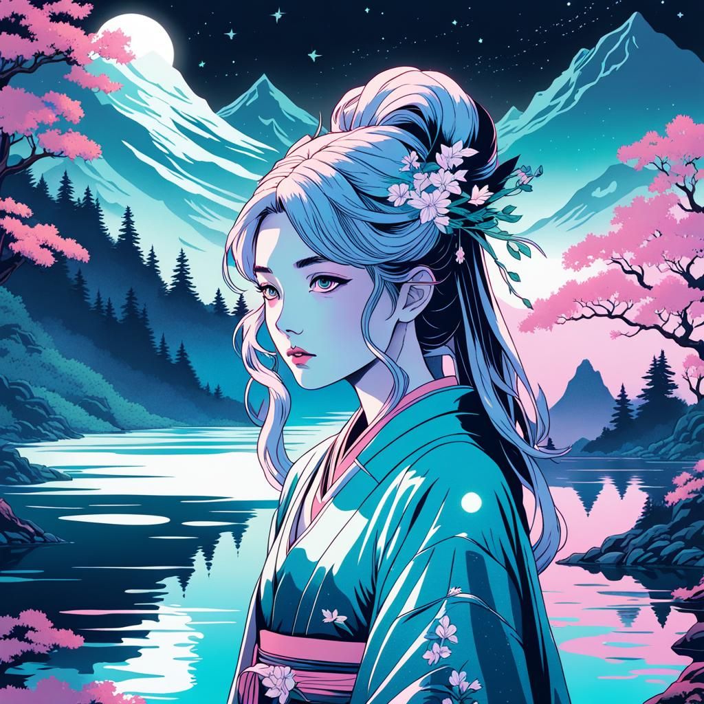Dreamcore Fae Woman in Ukiyo-e Style