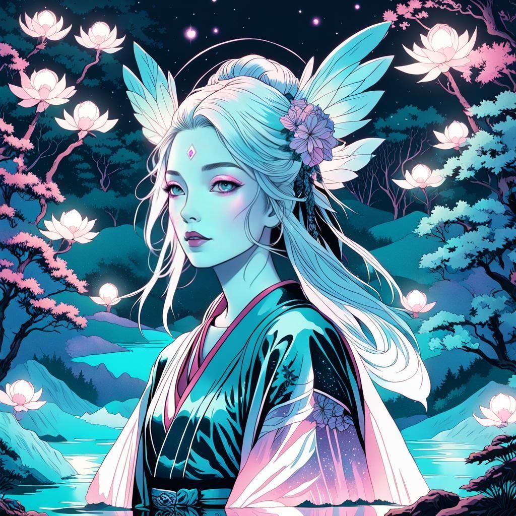 Dreamcore Fae Woman in Ukiyo-e Style
