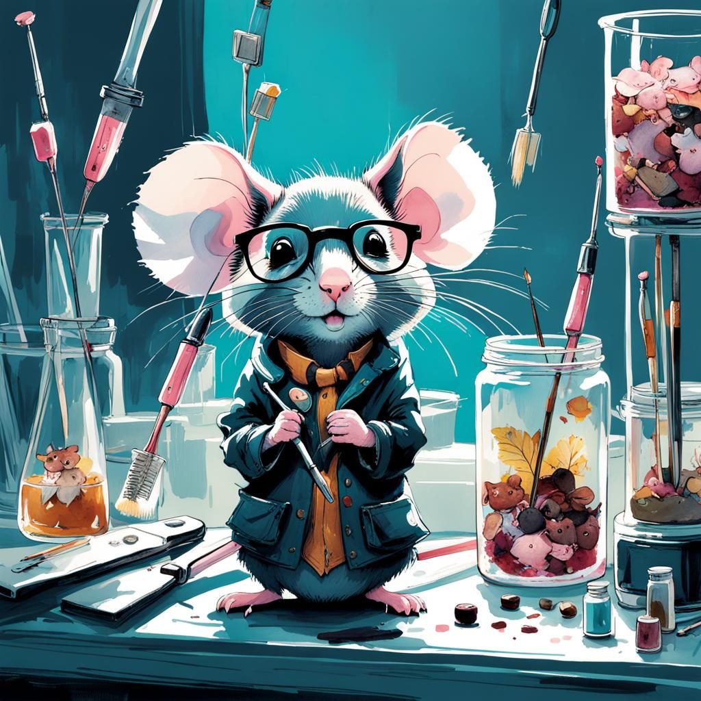 Cute Mouse Dentist in Watercolor Splash Art