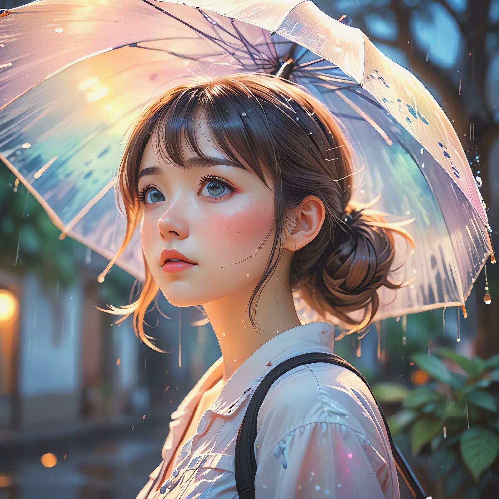 Cute Girl with Umbrella in Anime Style