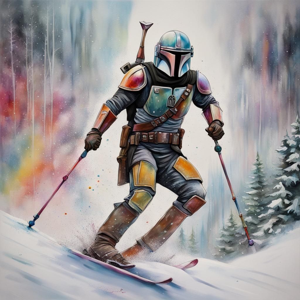 Mandalorian Skier in Graffiti Winter Wonderland