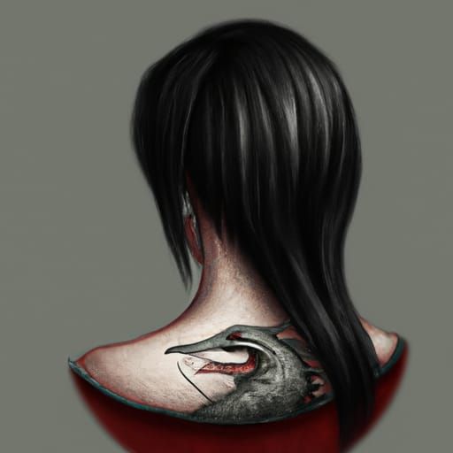 Woman with Dragon Tattoo in Ethereal Style