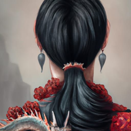 Woman with Dragon Tattoo, Hyperdetailed Ethereal Portrait