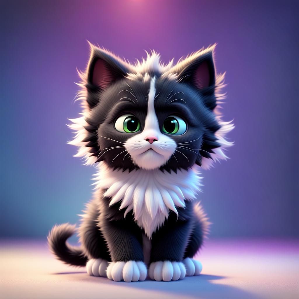 Cute Fluffy Kitten in 3D Digital Art Style