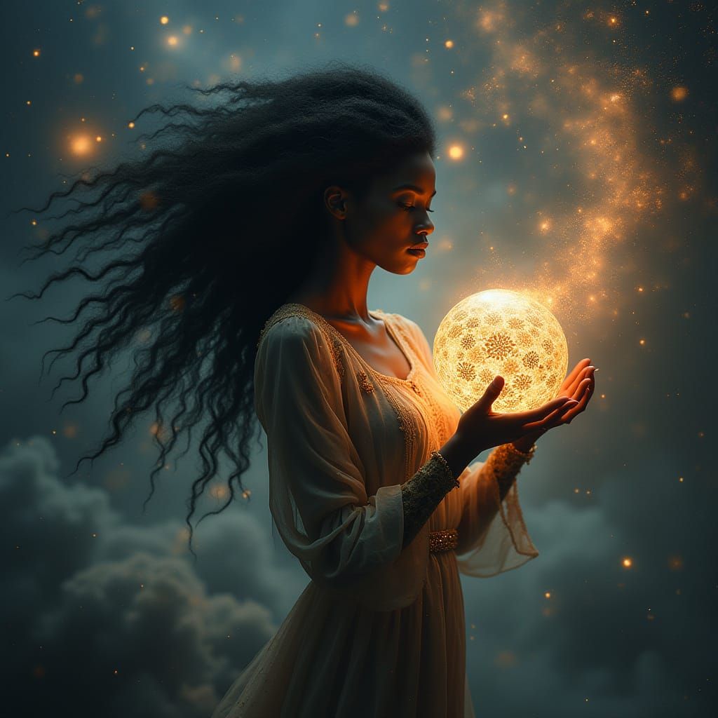 Ethereal Woman in Cosmic Nebula