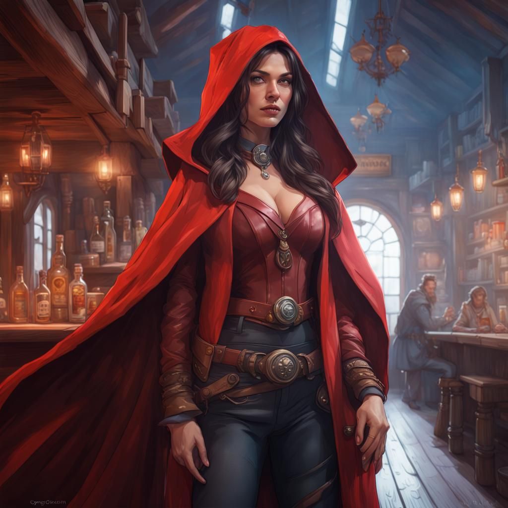 Female Space Wizard in Wild West Bar, Detailed Portrait