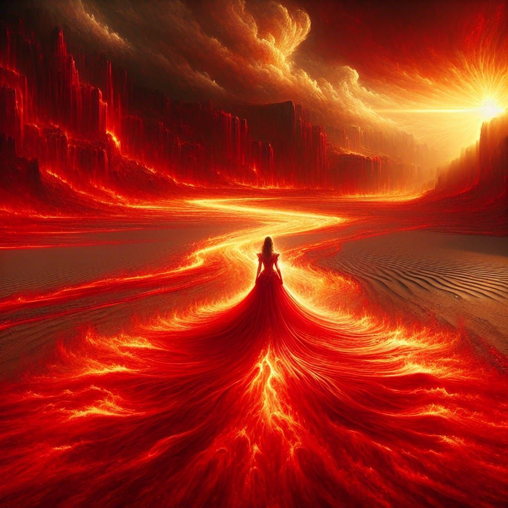 Fiery Desert Goddess in Gothic Oil Painting Style