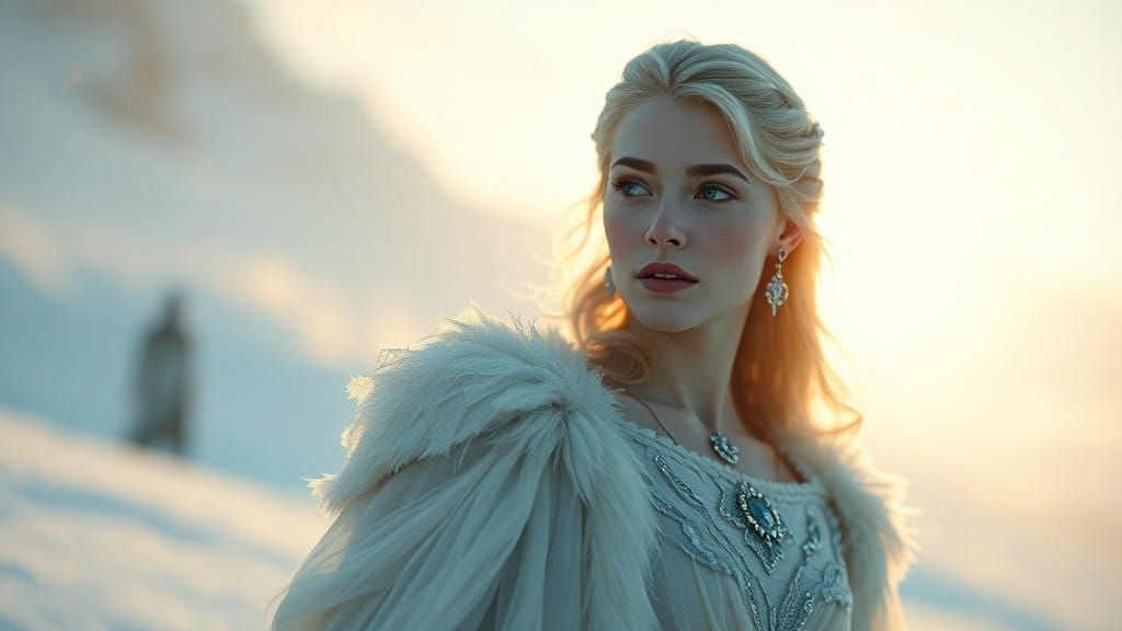 Regal Winter Goddess in Cinematic Splendor