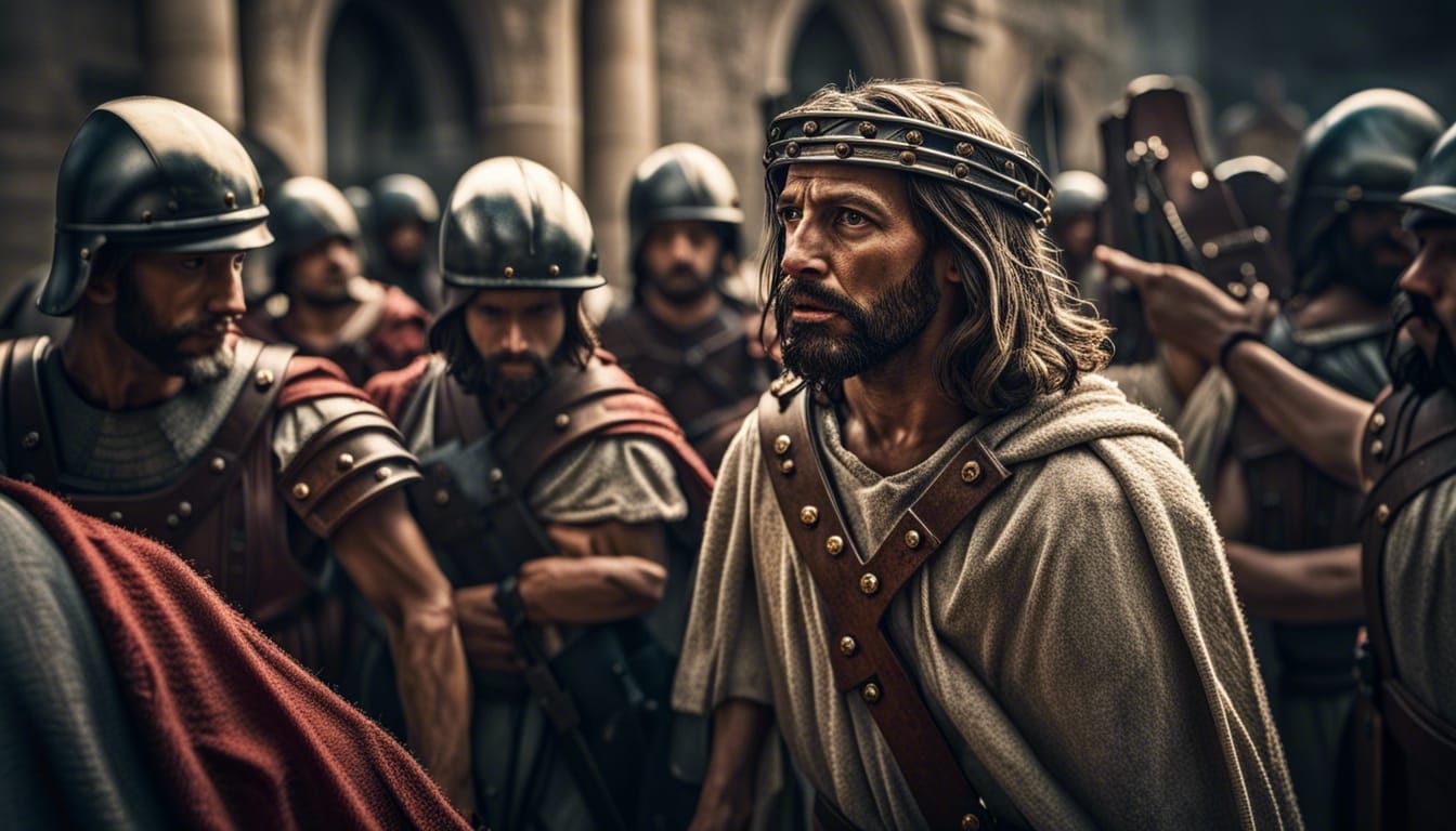 Arrest of Jesus by Roman Soldiers: Hyperrealistic Scene
