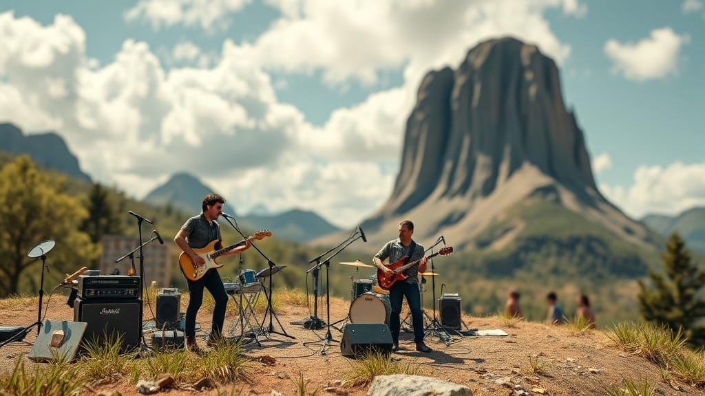 A Tiny Band Performs for a Majestic Giantess in the Mountain...