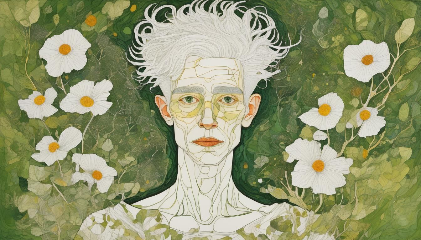 Androgynous Figure with Wood Flowers, Egon Schiele Style