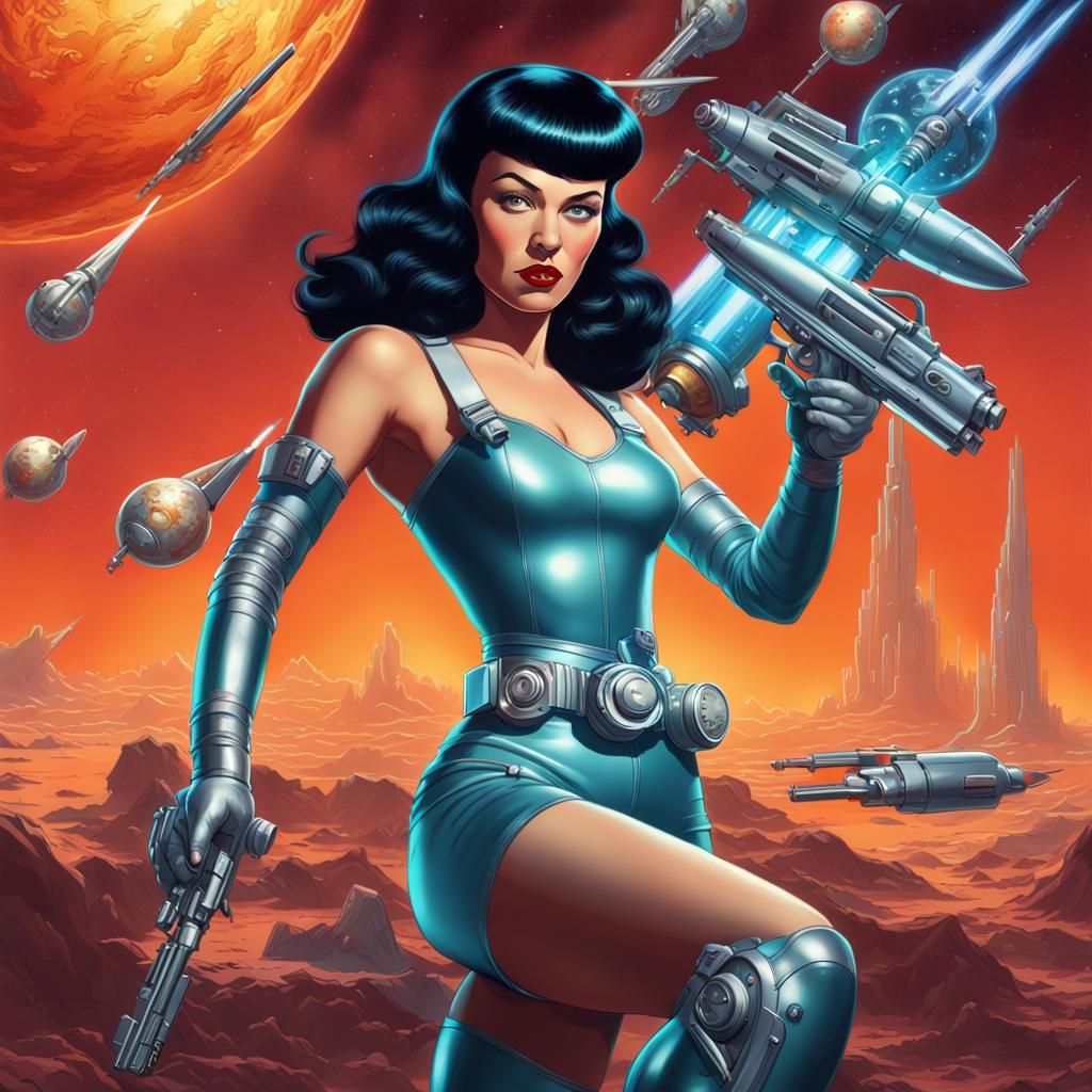 Retro Space Girl in 50s Sci-Fi Style